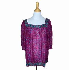 Anna Sui Silk Blend Purple Green Metallic Blouse L